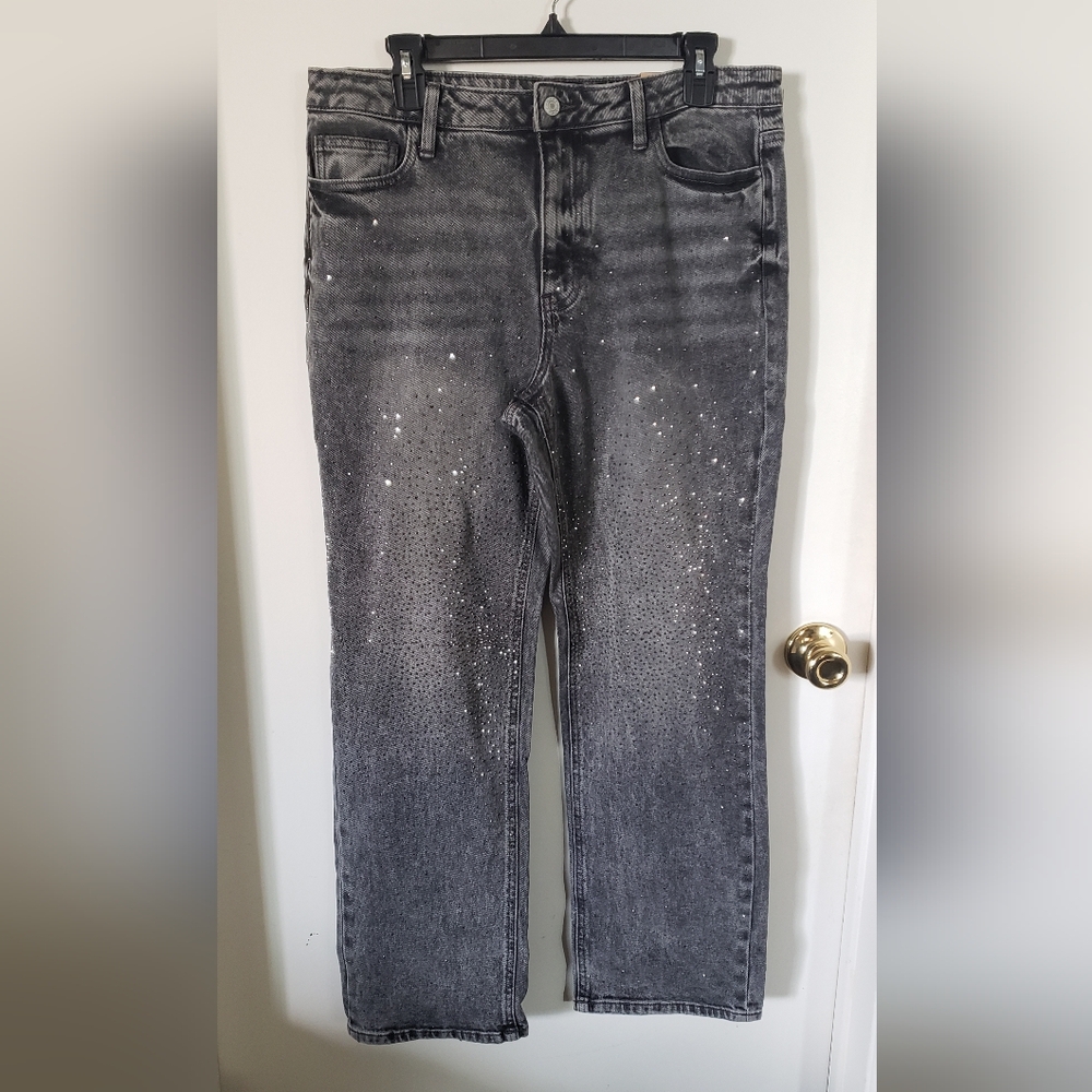 Embellished Gray Women's Straight Leg Jeans